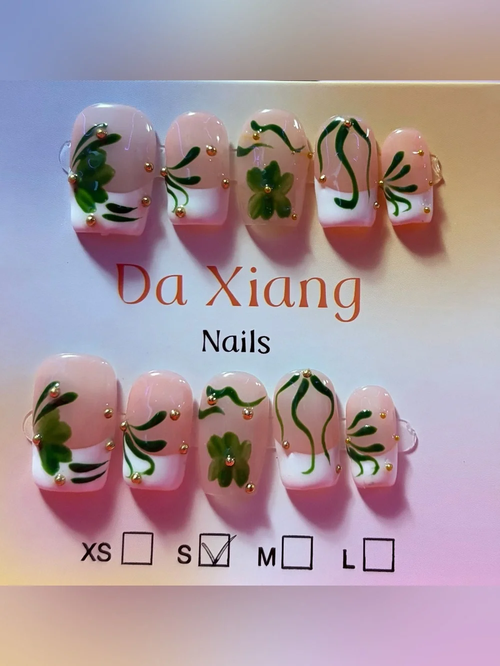 Green Floral short square Press-On Nail Set